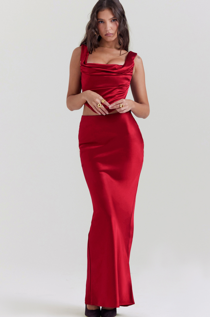 House of cb red satin dress hotsell