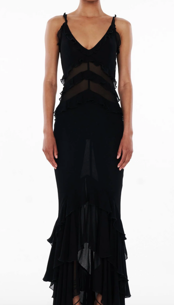 rat and boa black ruffle dress SAPHIRA DRESS- – Rent My Length:Hemmed Cynthia Rowley dress by black icon Selena is Seamless