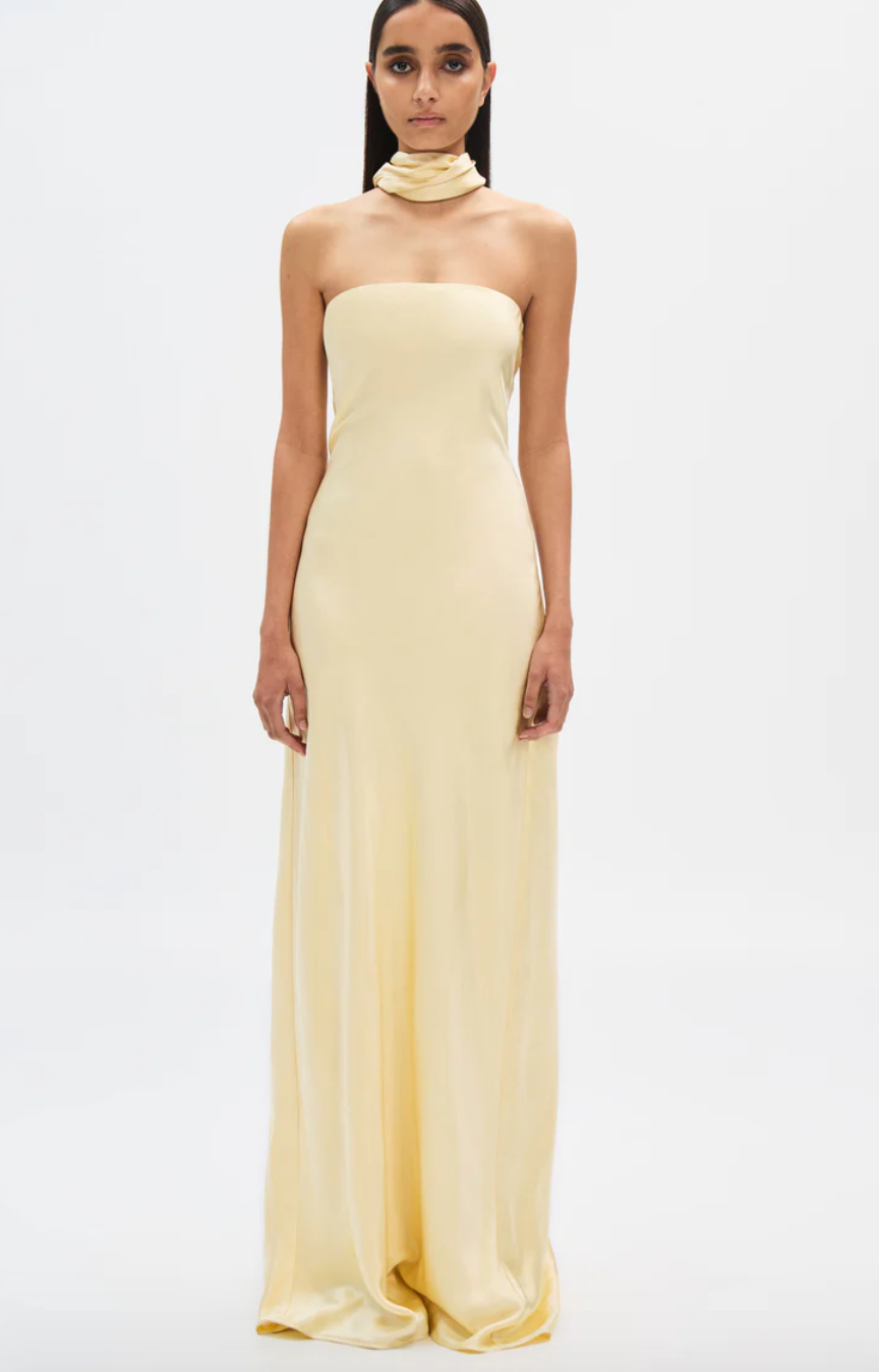 lilia sash neck maxi dress LILIA SATIN MAXI DRESS- MISHA COLLECTION – Rent My Dress