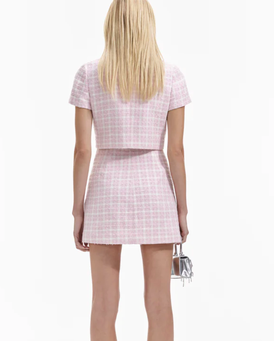 SELLING  PINK BOUCLE CHECKED MINI DRESS- SELF-PORTRAIT