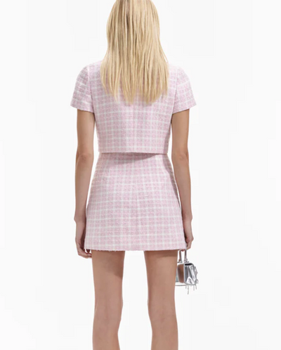 SELLING  PINK BOUCLE CHECKED MINI DRESS- SELF-PORTRAIT